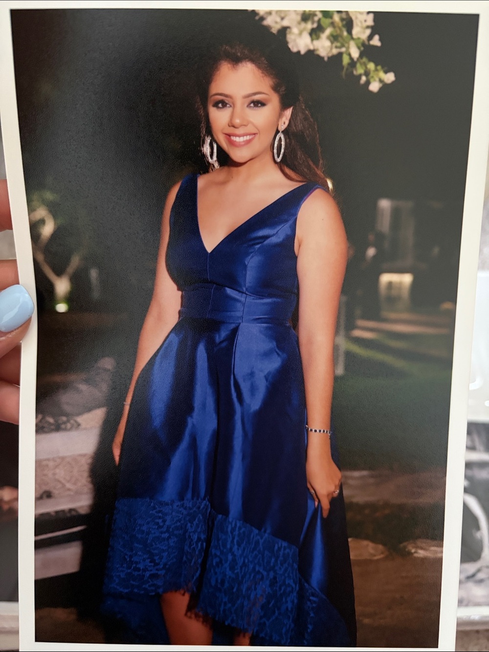 Monique Lhuillier Cobalt Blue V-Neck High-Low Dress